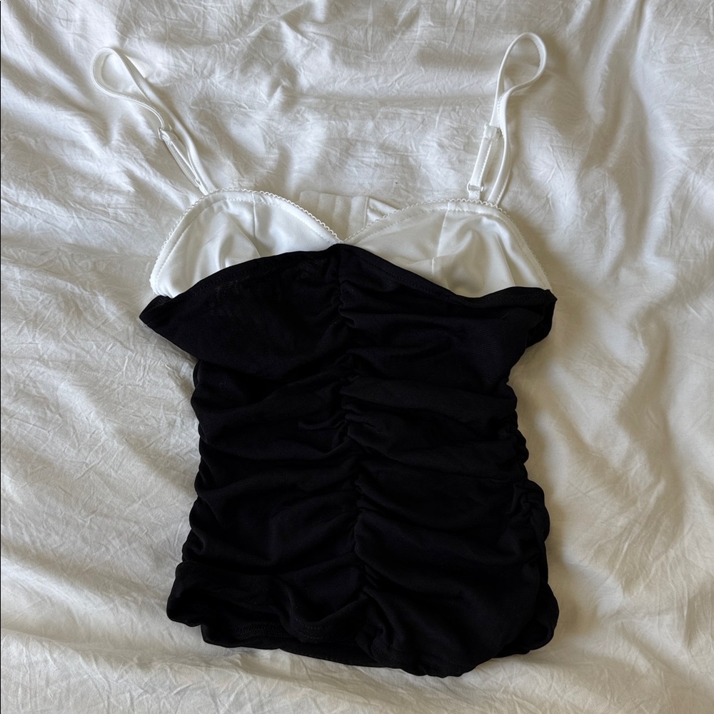 Black and White Ruched Camisole